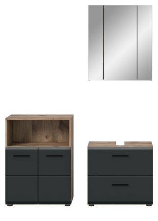 Badm�bel Set 3-teilig Cover in schwarz matt und Nox Eiche Badkombination 135 x 185 cm