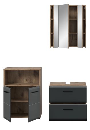 Badm�bel Set 3-teilig Cover in schwarz matt und Nox Eiche Badkombination 135 x 185 cm