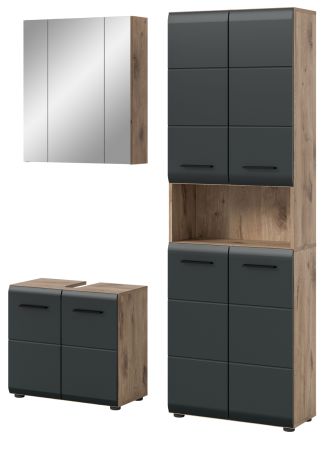 Badm�bel Set 3-teilig Cover in schwarz matt und Nox Eiche Badkombination 135 x 185 cm