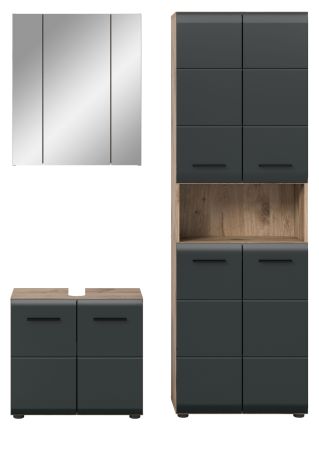 Badm�bel Set 3-teilig Cover in schwarz matt und Nox Eiche Badkombination 135 x 185 cm
