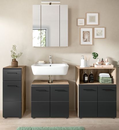 Badm�bel Set 4-teilig Cover in schwarz matt und Nox Eiche Badkombination 180 x 185 cm