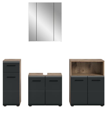 Badm�bel Set 4-teilig Cover in schwarz matt und Nox Eiche Badkombination 180 x 185 cm