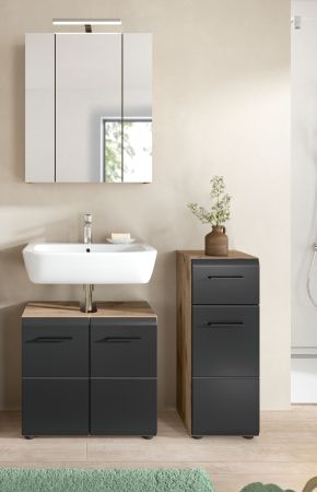 Badm�bel Set 3-teilig Cover in schwarz matt und Nox Eiche Badkombination 105 x 185 cm
