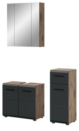 Badm�bel Set 3-teilig Cover in schwarz matt und Nox Eiche Badkombination 105 x 185 cm