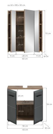 Badm�bel Set 2-teilig Cover in schwarz matt und Nox Eiche Badkombination 60 x 185 cm