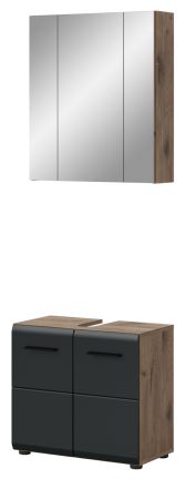 Badm�bel Set 2-teilig Cover in schwarz matt und Nox Eiche Badkombination 60 x 185 cm