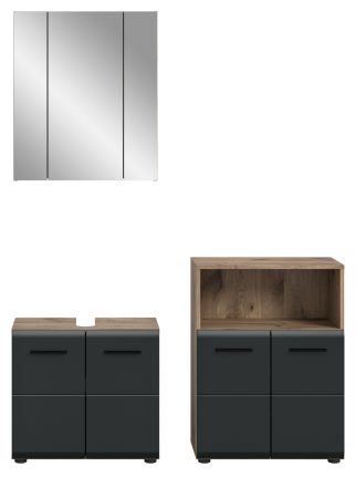 Badm�bel Set 3-teilig Cover in schwarz matt und Nox Eiche Badkombination 135 x 185 cm