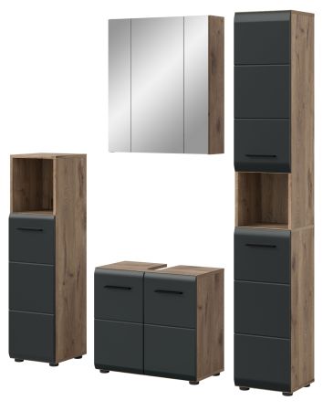 Badm�bel Set 4-teilig Cover in schwarz matt und Nox Eiche Badkombination 150 x 185 cm