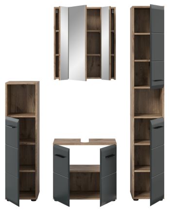 Badm�bel Set 4-teilig Cover in schwarz matt und Nox Eiche Badkombination 150 x 185 cm