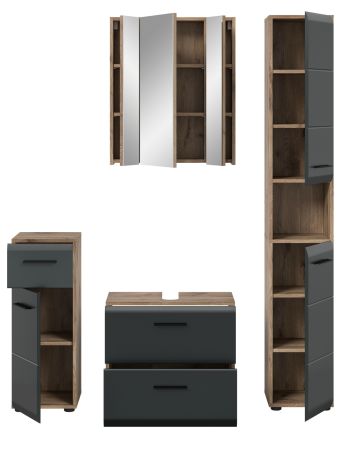Badm�bel Set 4-teilig Cover in schwarz matt und Nox Eiche Badkombination 150 x 185 cm