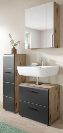 Badm�bel Set 3-teilig Cover in schwarz matt und Nox Eiche Badkombination 105 x 185 cm