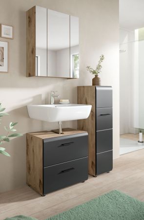 Badm�bel Set 3-teilig Cover in schwarz matt und Nox Eiche Badkombination 105 x 185 cm