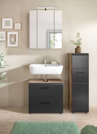 Badm�bel Set 3-teilig Cover in schwarz matt und Nox Eiche Badkombination 105 x 185 cm