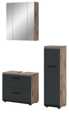 Badm�bel Set 3-teilig Cover in schwarz matt und Nox Eiche Badkombination 105 x 185 cm