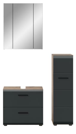 Badm�bel Set 3-teilig Cover in schwarz matt und Nox Eiche Badkombination 105 x 185 cm