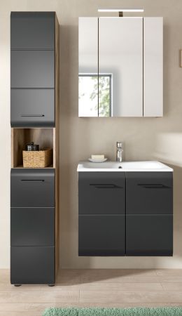 Badm�bel Set 3-teilig Cover in schwarz matt und Nox Eiche Badkombination 105 x 185 cm