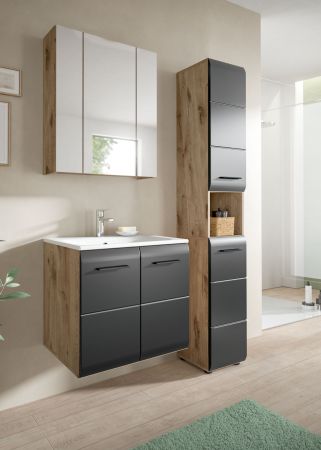 Badm�bel Set 3-teilig Cover in schwarz matt und Nox Eiche Badkombination 105 x 185 cm