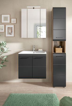 Badm�bel Set 3-teilig Cover in schwarz matt und Nox Eiche Badkombination 105 x 185 cm