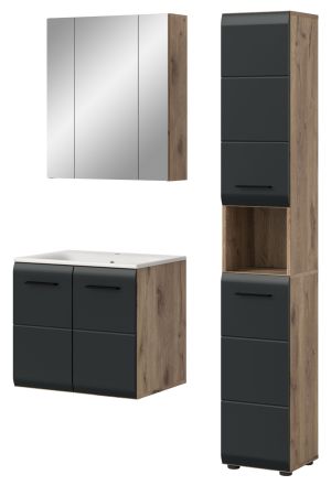 Badm�bel Set 3-teilig Cover in schwarz matt und Nox Eiche Badkombination 105 x 185 cm