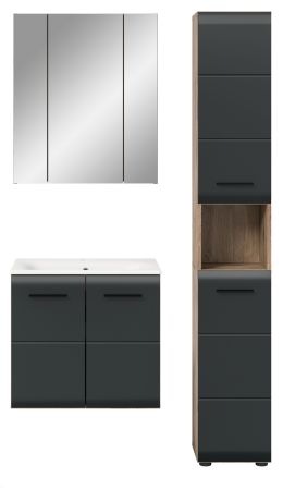 Badm�bel Set 3-teilig Cover in schwarz matt und Nox Eiche Badkombination 105 x 185 cm