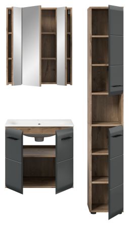 Badm�bel Set 3-teilig Cover in schwarz matt und Nox Eiche Badkombination 105 x 185 cm