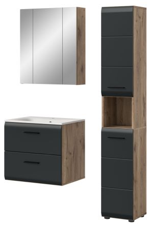 Badm�bel Set 3-teilig Cover in schwarz matt und Nox Eiche 105 x 185 cm, inkl. Waschbecken