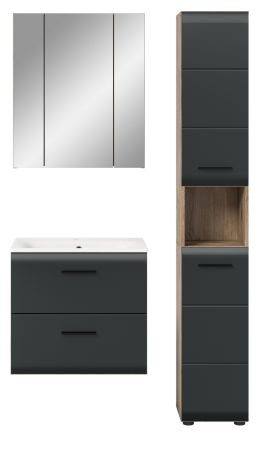 Badm�bel Set 3-teilig Cover in schwarz matt und Nox Eiche 105 x 185 cm, inkl. Waschbecken