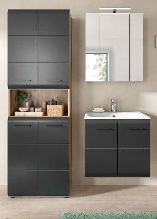 Badm�bel Set 3-teilig Cover in schwarz matt und Nox Eiche 135 x 185 cm, inkl. Waschbecken