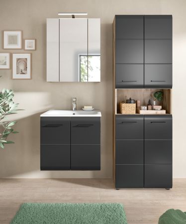 Badm�bel Set 3-teilig Cover in schwarz matt und Nox Eiche 135 x 185 cm, inkl. Waschbecken
