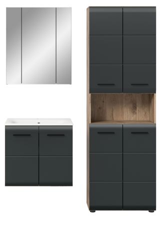Badm�bel Set 3-teilig Cover in schwarz matt und Nox Eiche 135 x 185 cm, inkl. Waschbecken