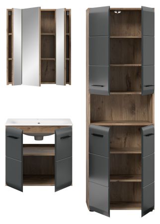 Badm�bel Set 3-teilig Cover in schwarz matt und Nox Eiche 135 x 185 cm, inkl. Waschbecken