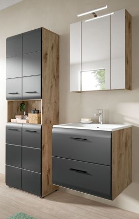 Badm�bel Set 3-teilig Cover in schwarz matt und Nox Eiche Badkombination 135 x 185 cm