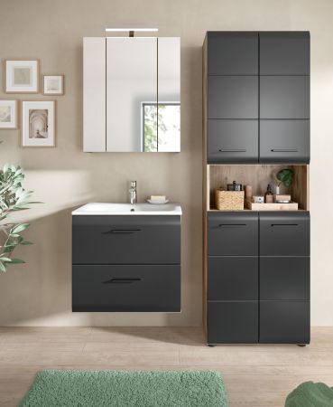 Badm�bel Set 3-teilig Cover in schwarz matt und Nox Eiche Badkombination 135 x 185 cm