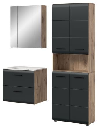 Badm�bel Set 3-teilig Cover in schwarz matt und Nox Eiche Badkombination 135 x 185 cm