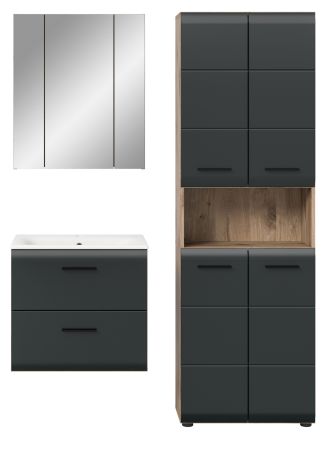 Badm�bel Set 3-teilig Cover in schwarz matt und Nox Eiche Badkombination 135 x 185 cm