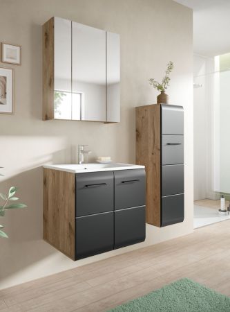 Badm�bel Set 3-teilig Cover in schwarz matt und Nox Eiche Badkombination 105 x 185 cm