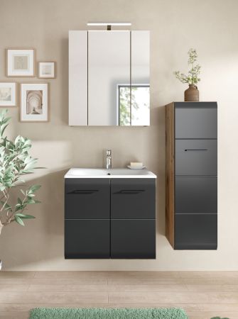 Badm�bel Set 3-teilig Cover in schwarz matt und Nox Eiche Badkombination 105 x 185 cm