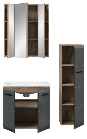 Badm�bel Set 3-teilig Cover in schwarz matt und Nox Eiche Badkombination 105 x 185 cm