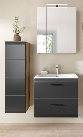 Badm�bel Set 3-teilig Cover in schwarz matt und Nox Eiche Badkombination 105 x 185 cm