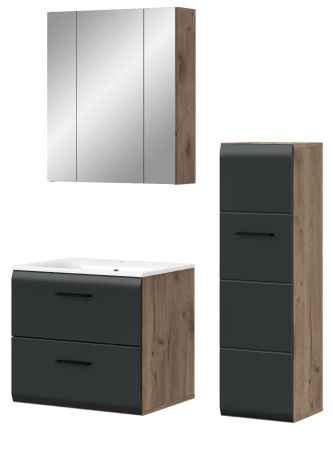 Badm�bel Set 3-teilig Cover in schwarz matt und Nox Eiche Badkombination 105 x 185 cm
