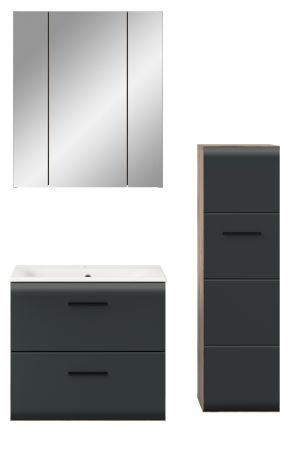 Badm�bel Set 3-teilig Cover in schwarz matt und Nox Eiche Badkombination 105 x 185 cm