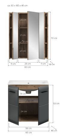 Badm�bel Set 2-teilig Cover in schwarz matt und Nox Eiche Badkombination 60 x 185 cm