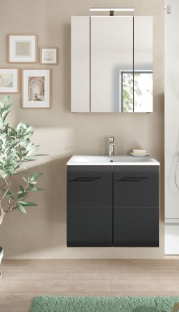Badm�bel Set 2-teilig Cover in schwarz matt und Nox Eiche Badkombination 60 x 185 cm