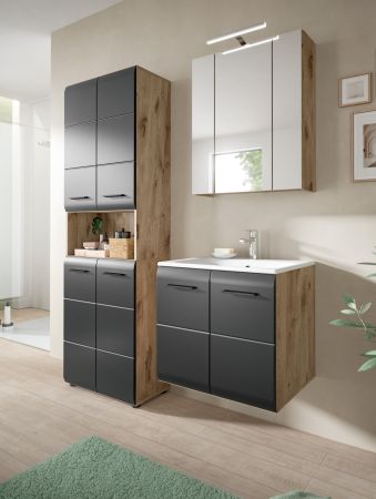 Badm�bel Set 2-teilig Cover in schwarz matt und Nox Eiche Badkombination 60 x 185 cm
