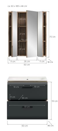 Badm�bel Set 2-teilig Cover in schwarz matt und Nox Eiche Badkombination 60 x 185 cm