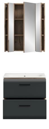 Badm�bel Set 2-teilig Cover in schwarz matt und Nox Eiche Badkombination 60 x 185 cm