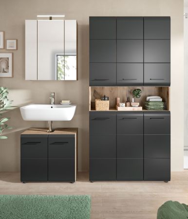 Badm�bel Set 3-teilig Cover in schwarz matt und Nox Eiche Badkombination 165 x 185 cm