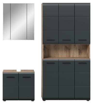 Badm�bel Set 3-teilig Cover in schwarz matt und Nox Eiche Badkombination 165 x 185 cm