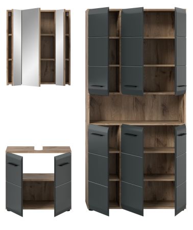 Badm�bel Set 3-teilig Cover in schwarz matt und Nox Eiche Badkombination 165 x 185 cm