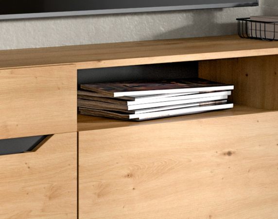 Wohnwand 4-teilig Aversa in Artisan Eiche und grau Set mit 2x Vitrine h�ngend / stehend